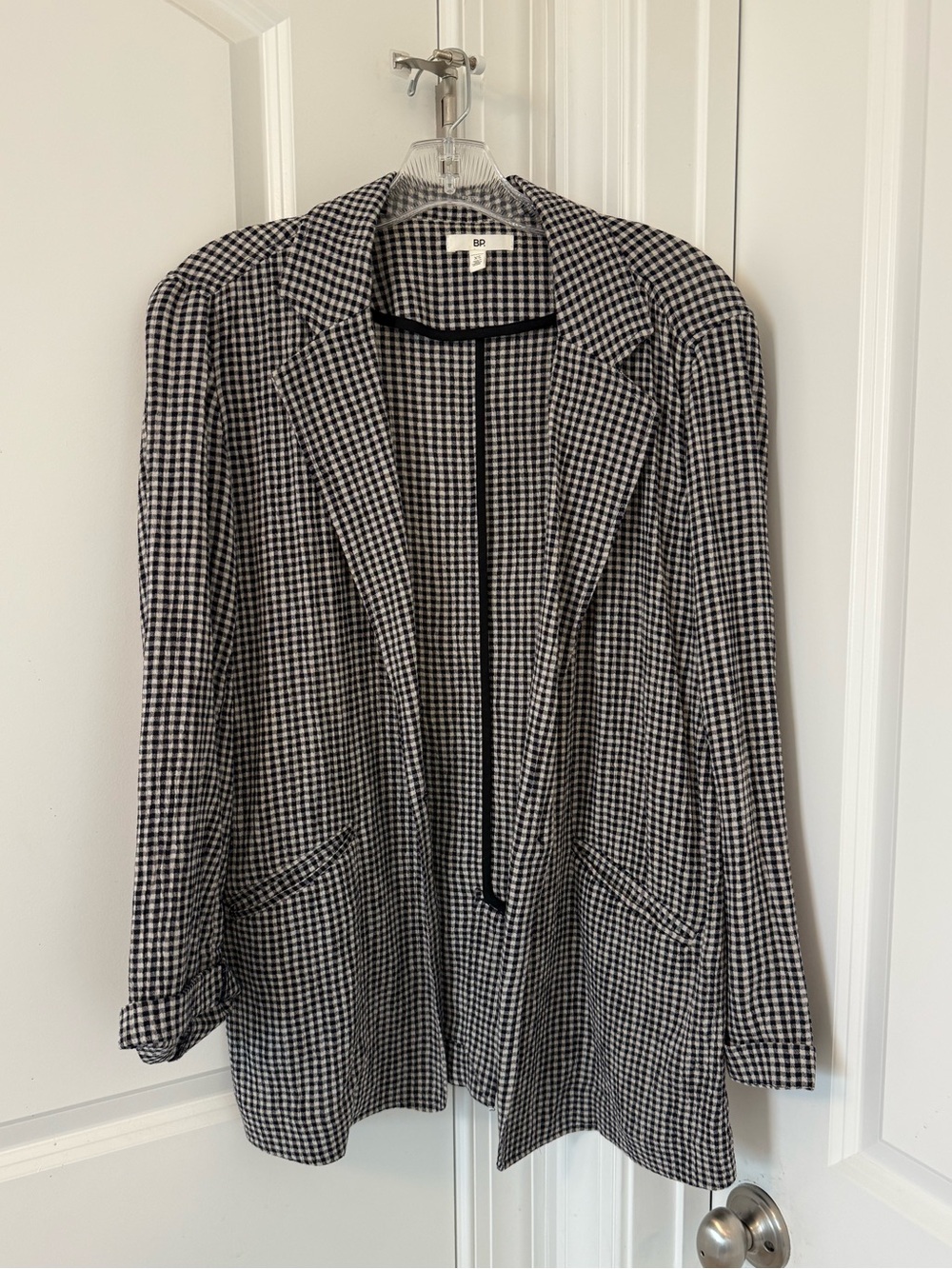 B.P. Checked Open-Front Blazer Jacket - Black & White